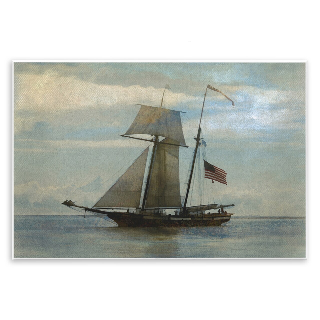 Stupell Industries Classic Ship with Flag Wall Plaque Art Design by Graffi*tee Studios